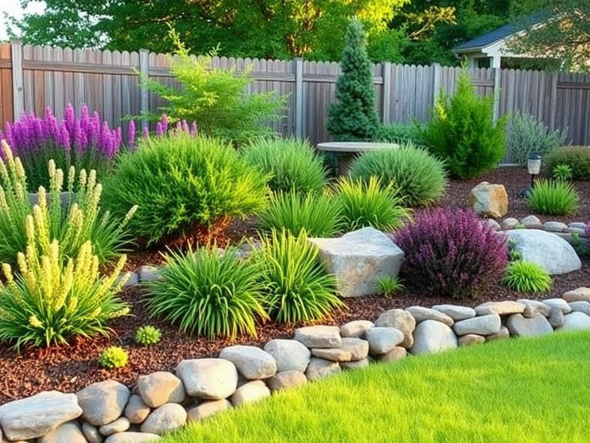 Landscape design and installation in Harrisburg, SD with boulders, rock and perennials