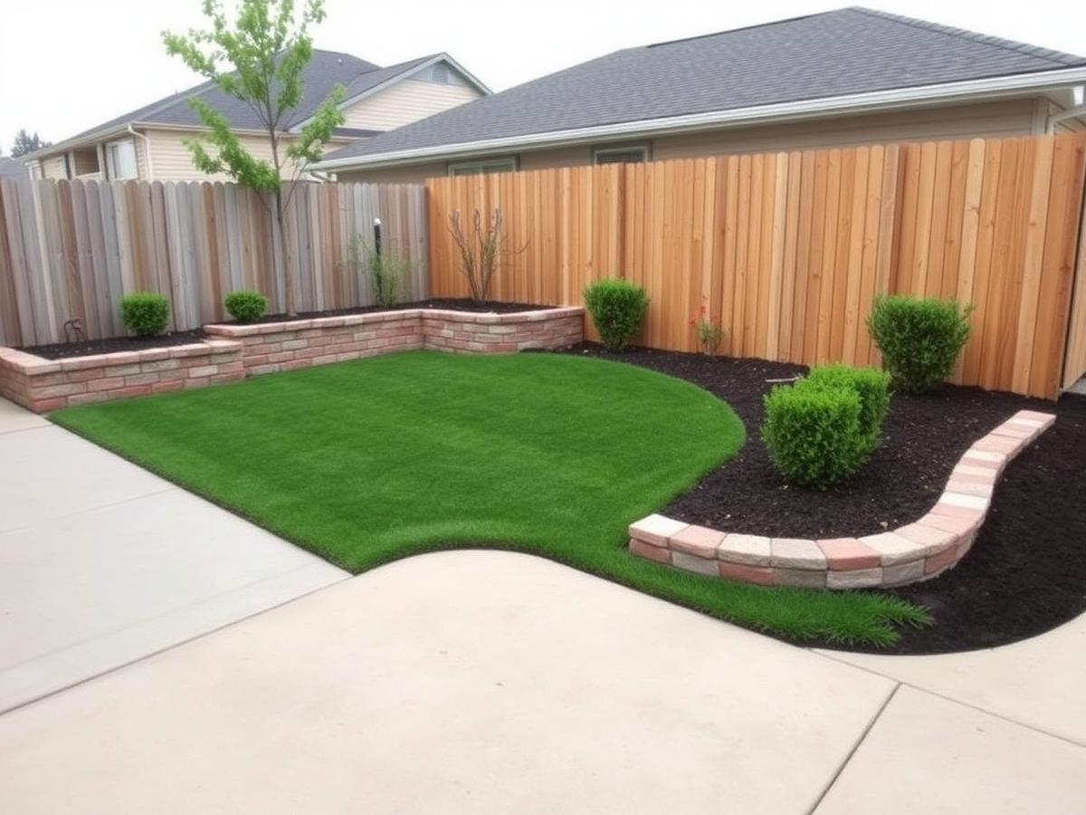 Same backyard slope after a tiered retaining wall and new sod