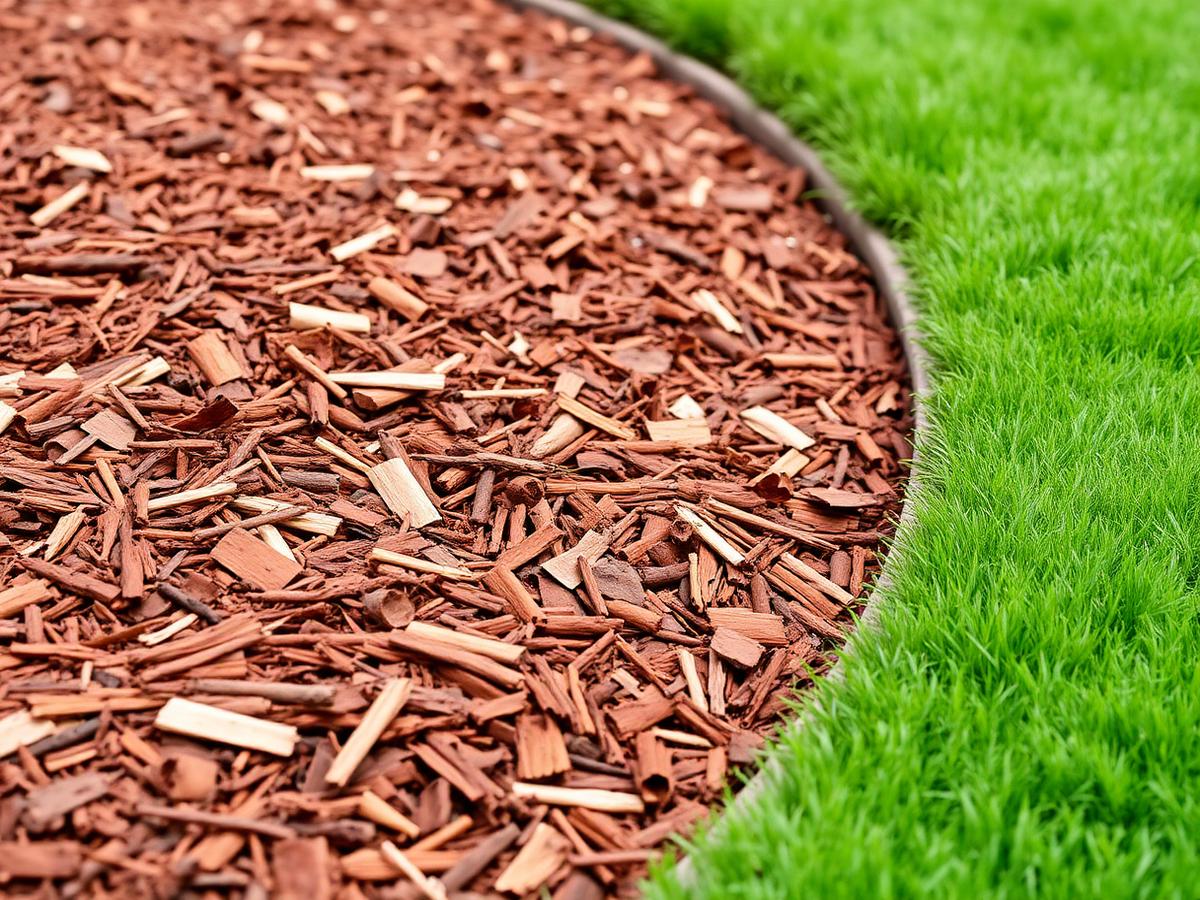 Mulch, rock and edging landscaping in Sioux Falls, SD along a green lawn